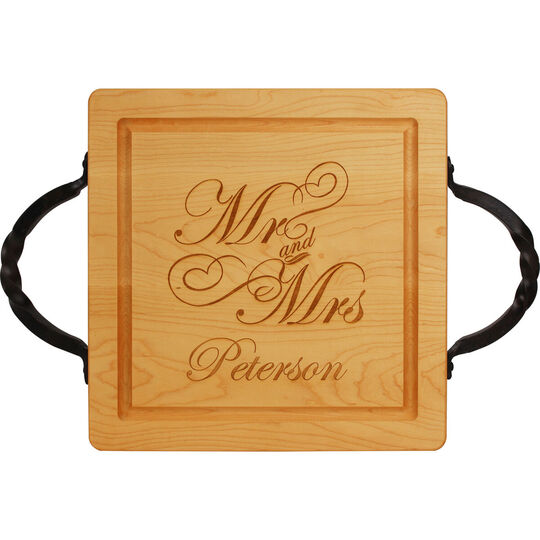 Maple 12 inch Square Mr & Mrs Cutting Board